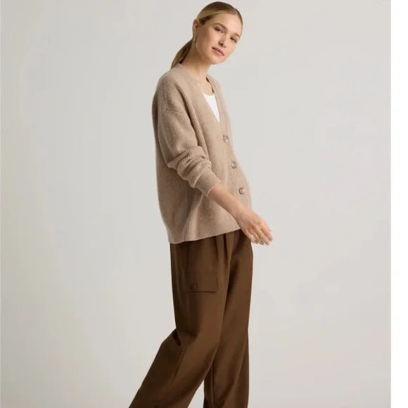 QUINCE 100% Cashmere Fisherman Boxy Cropped Cardigan Sweater oatmeal Size Small - Picture 2 of 11